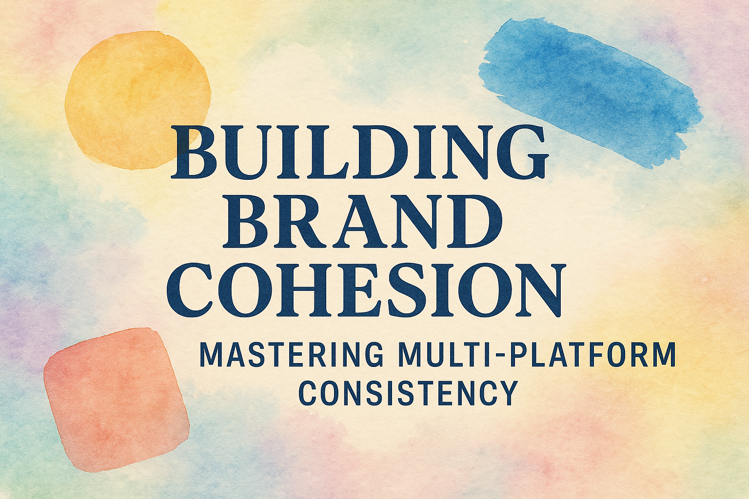 "Graphic featuring the title 'Building Brand Cohesion: Mastering Multi-Platform Consistency' with a colorful watercolor background."