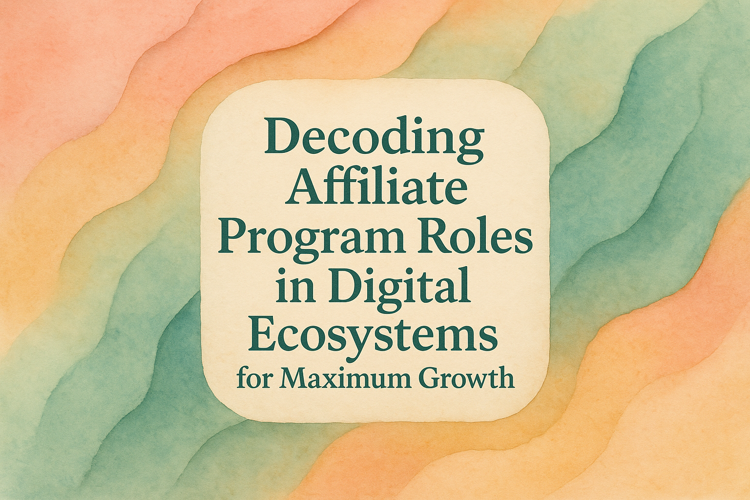 "Graphic featuring the text 'Decoding Affiliate Program Roles in Digital Ecosystems for Maximum Growth' with a colorful, abstract watercolor background."