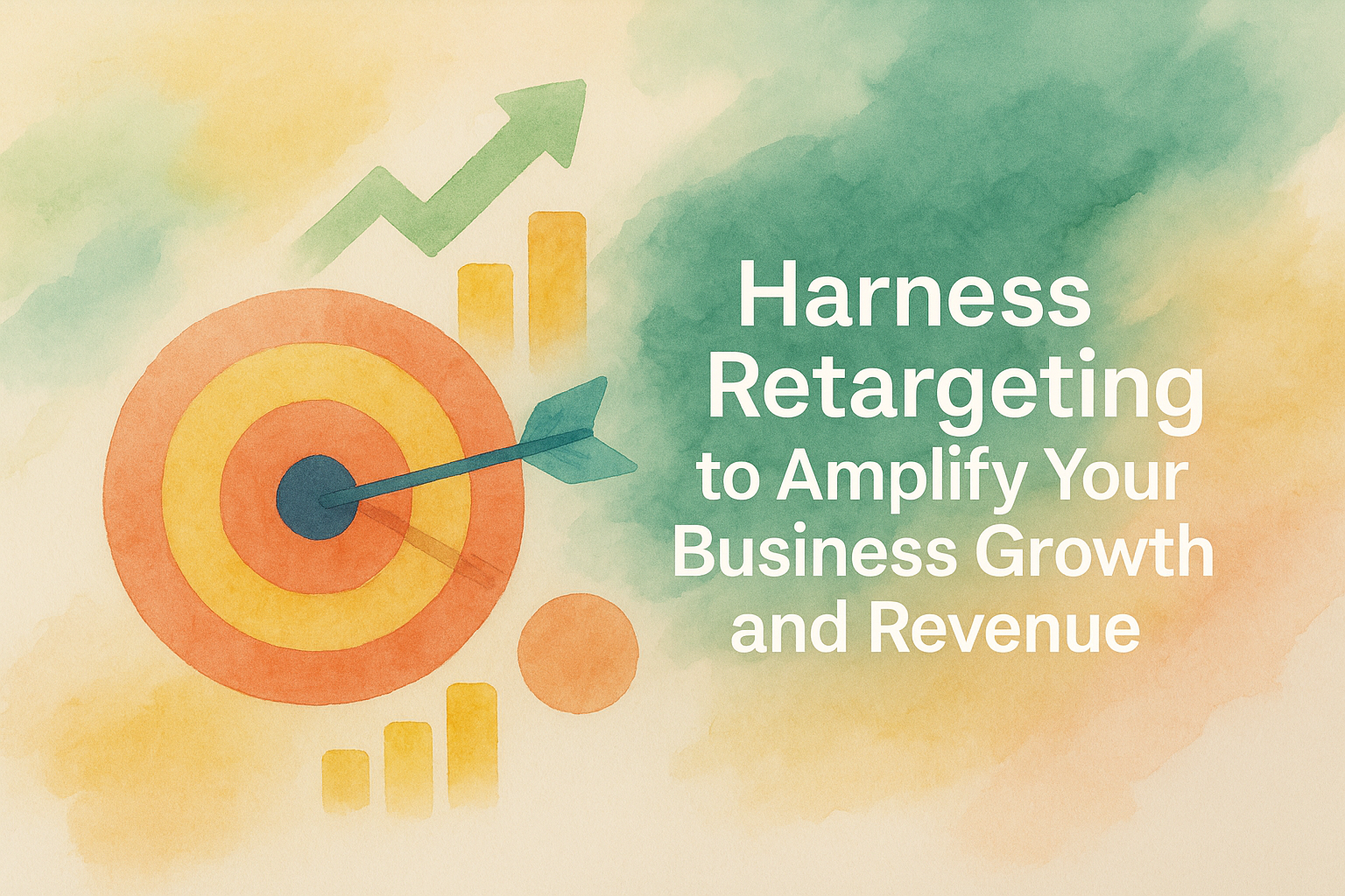 "Colorful infographic illustrating the concept of retargeting to enhance business growth and revenue, featuring a target and upward trend graphics."