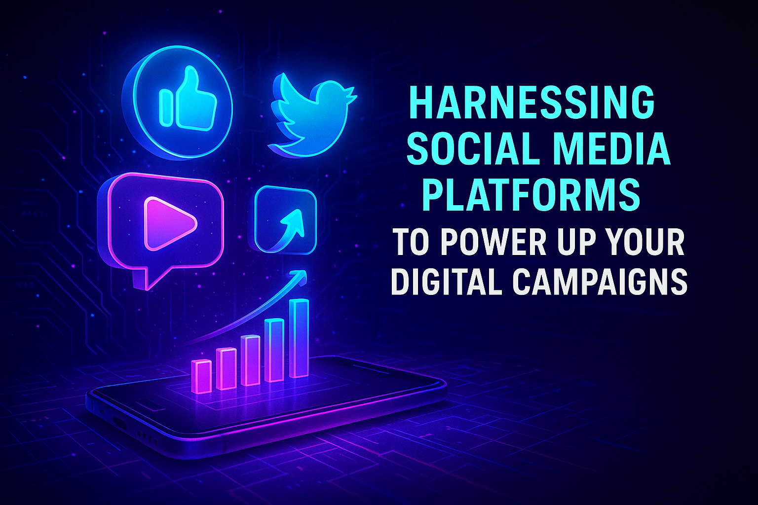 "Graphic illustration showcasing social media icons and a smartphone, emphasizing strategies for enhancing digital marketing campaigns."