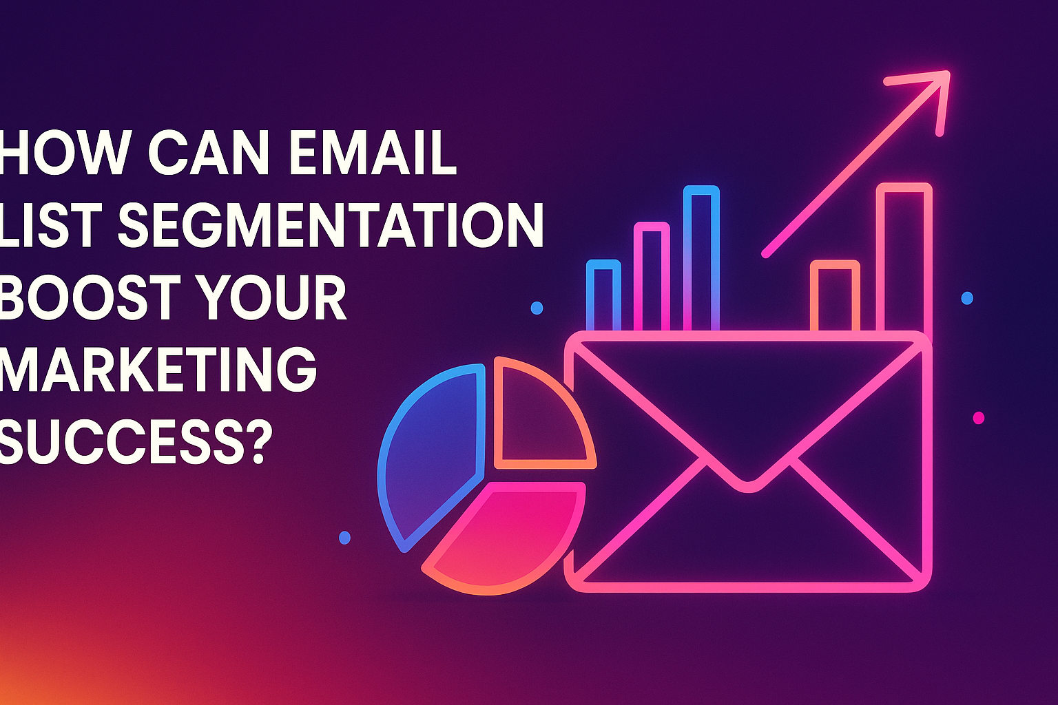 "Colorful graphic illustrating email list segmentation's impact on marketing success, featuring an envelope and data charts with upward trends."