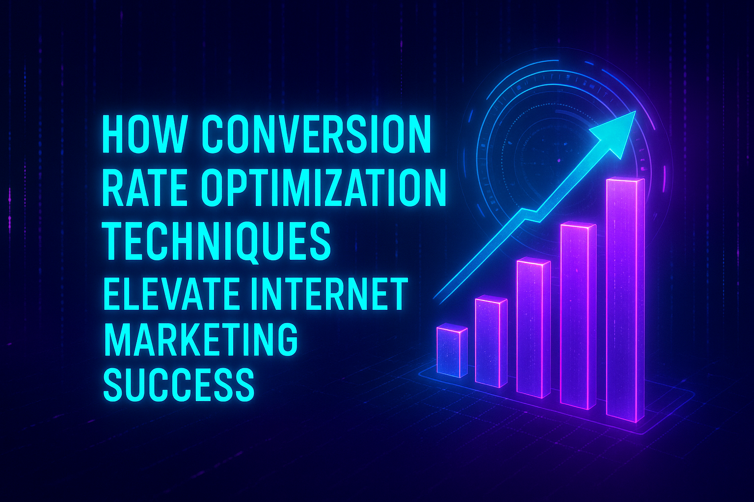 "Graphic illustrating how conversion rate optimization techniques can enhance internet marketing success, featuring a vibrant upward trend and bar chart."