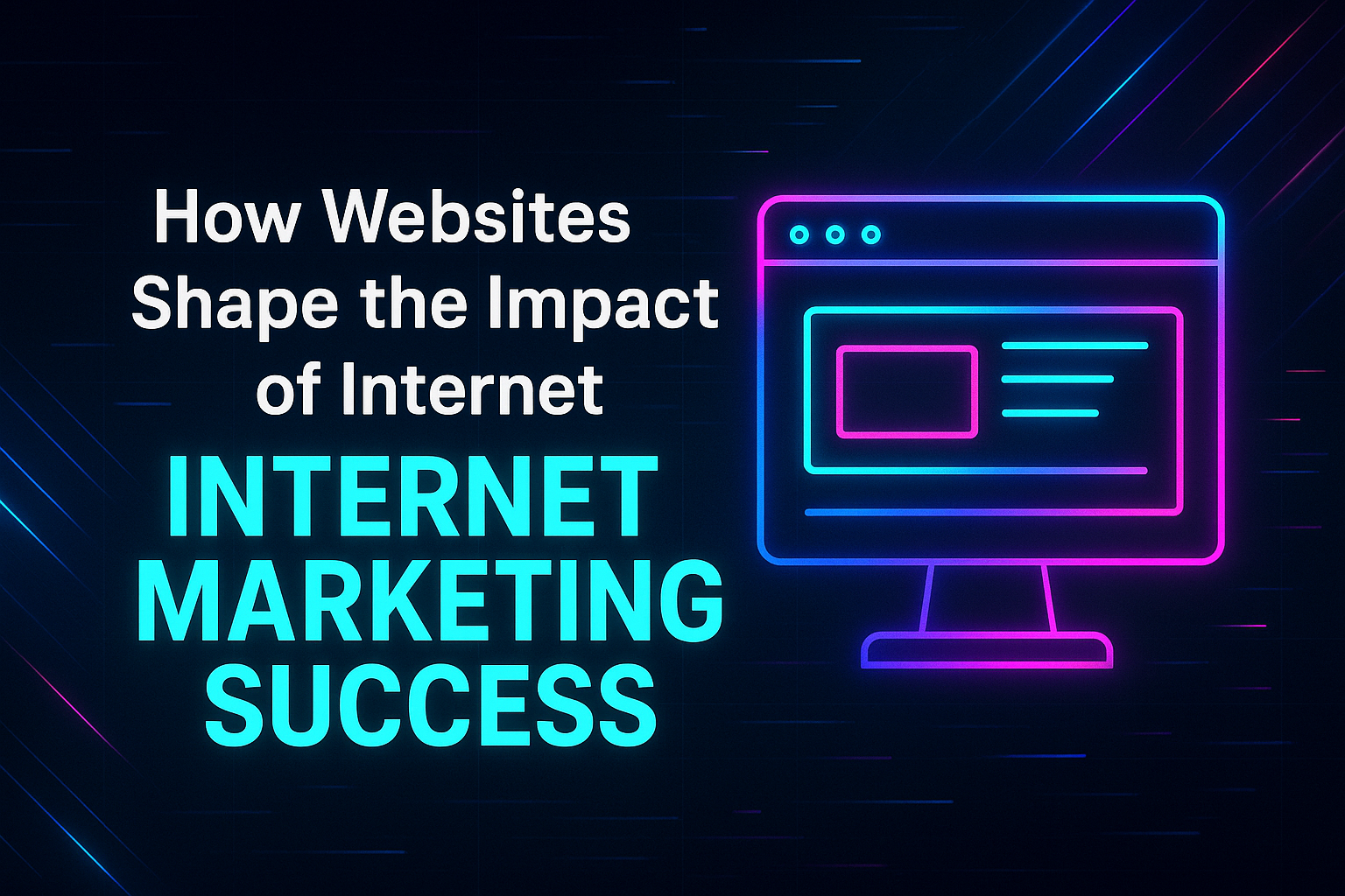 Alt text: "Graphic illustrating the impact of websites on internet marketing success, featuring a glowing computer screen and bold text."