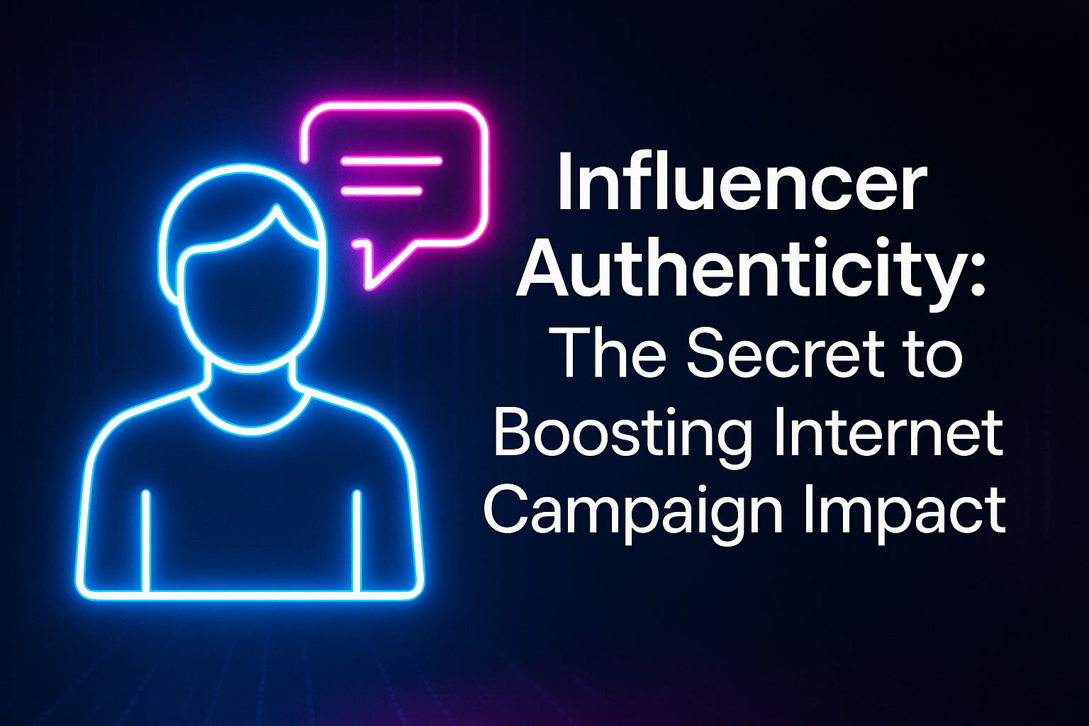 "Neon illustration of a person with a speech bubble, emphasizing the theme of influencer authenticity and its role in enhancing online campaign effectiveness."