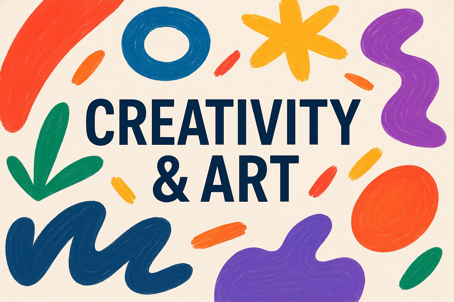 Colorful abstract design featuring the phrase "Creativity & Art," highlighting artistic expression and inspiration.