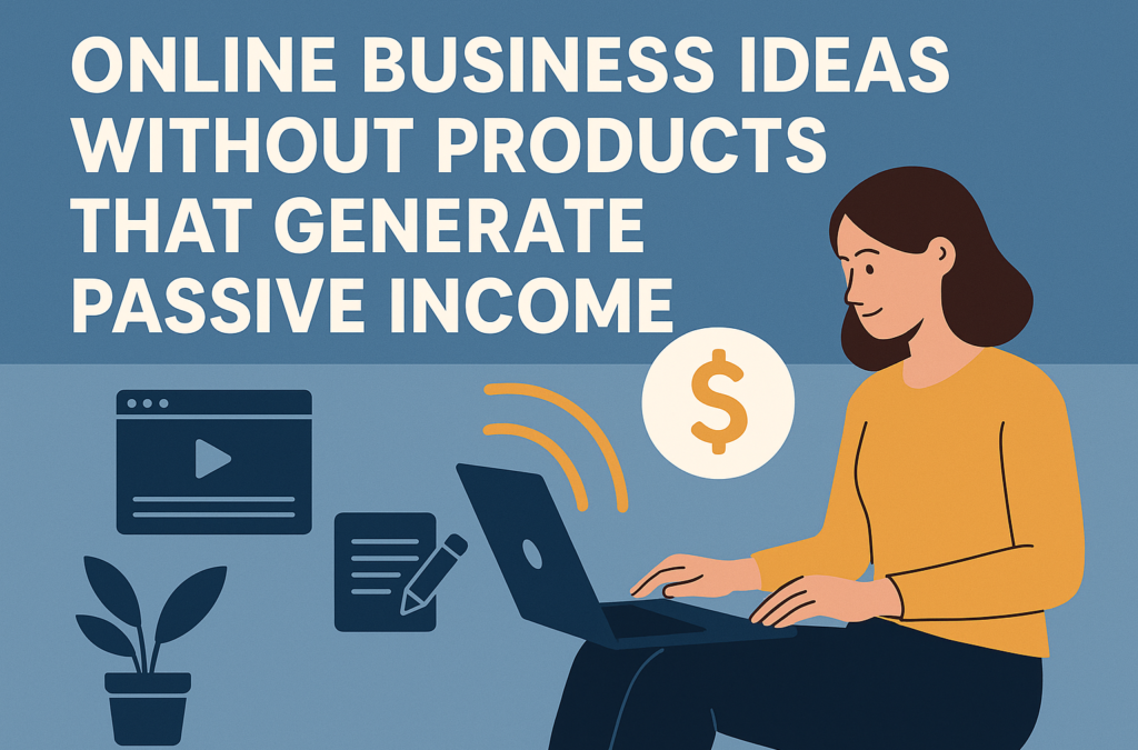 Online business ideas for passive income without products, featuring digital services and affiliate marketing strategies.