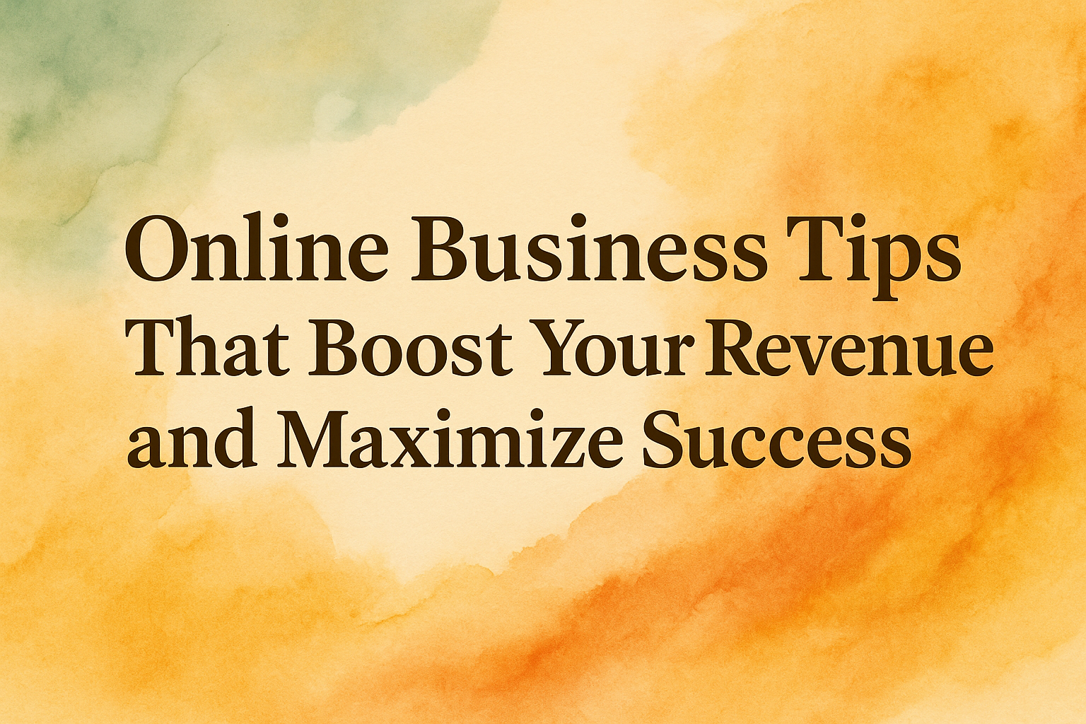 "Text graphic featuring 'Online Business Tips That Boost Your Revenue and Maximize Success' on a watercolor background, ideal for online entrepreneurship content."