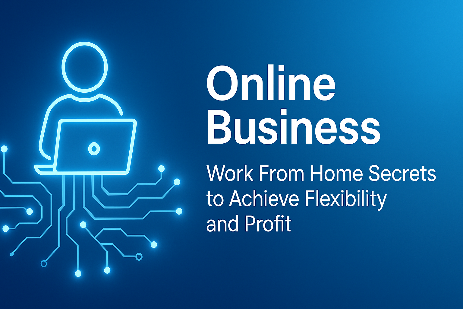 "Futuristic illustration of a person working on a laptop, symbolizing online business and work-from-home strategies for achieving flexibility and profit."