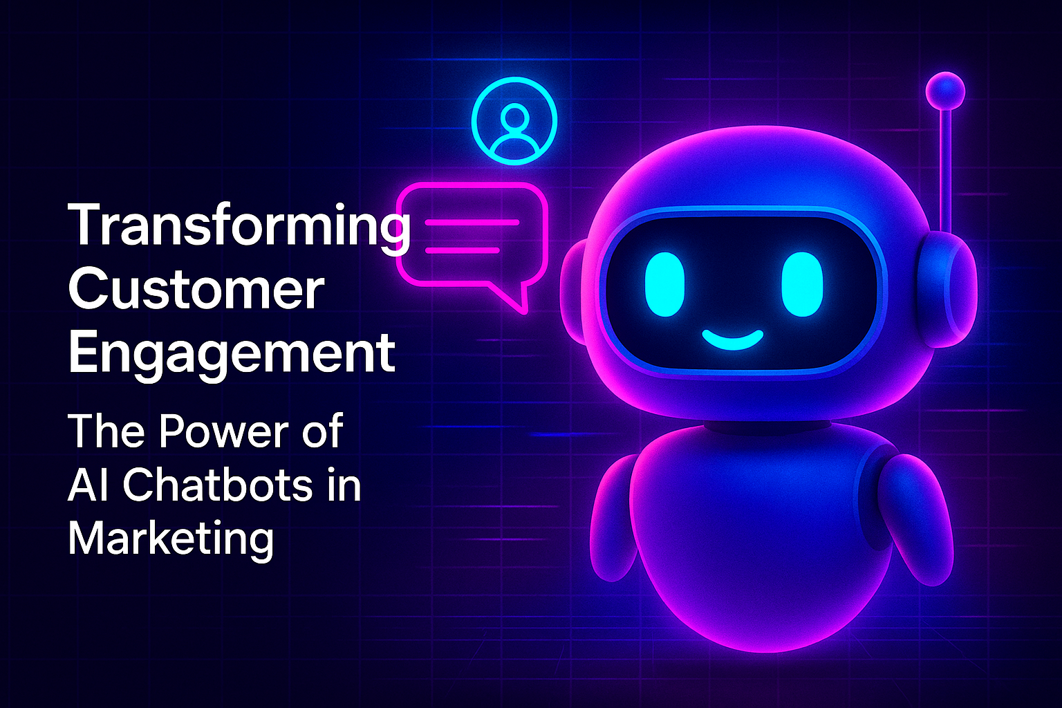 "Colorful AI chatbot graphic promoting customer engagement and the impact of chatbots in modern marketing strategies."