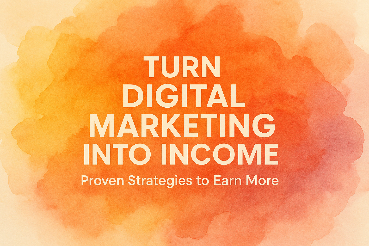 "Graphic with the text 'Turn Digital Marketing Into Income: Proven Strategies to Earn More' on a colorful watercolor background, emphasizing effective digital marketing techniques."