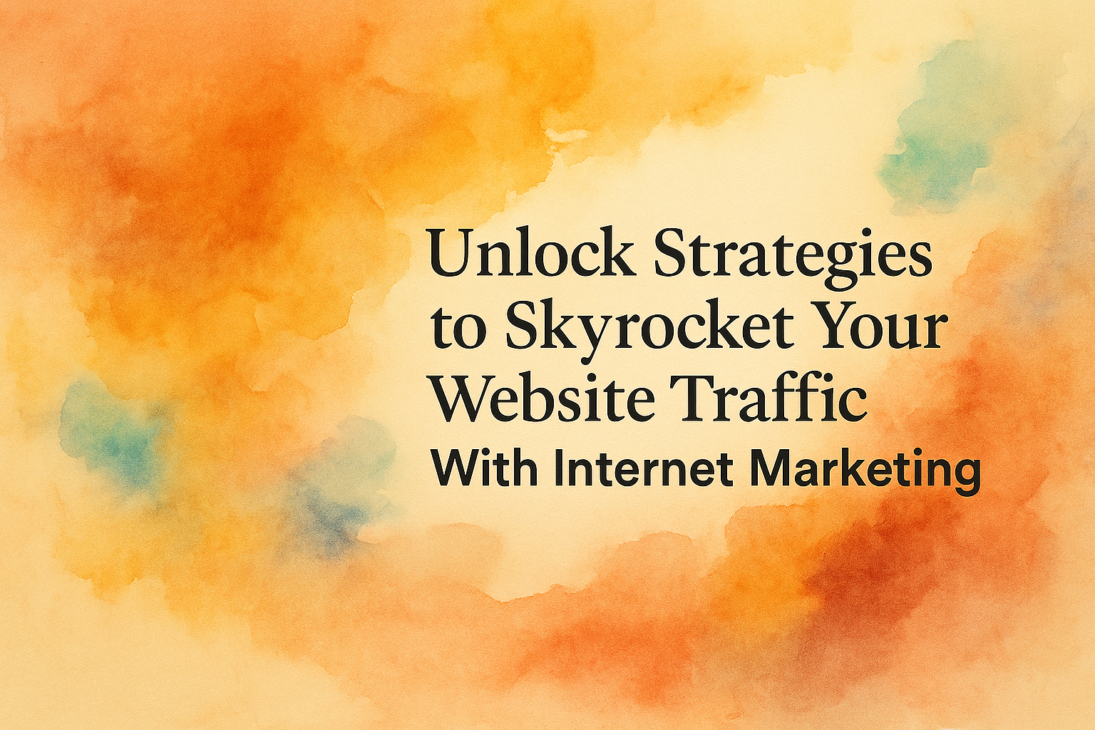 "Colorful abstract background with text 'Unlock Strategies to Skyrocket Your Website Traffic With Internet Marketing' promoting digital marketing techniques."