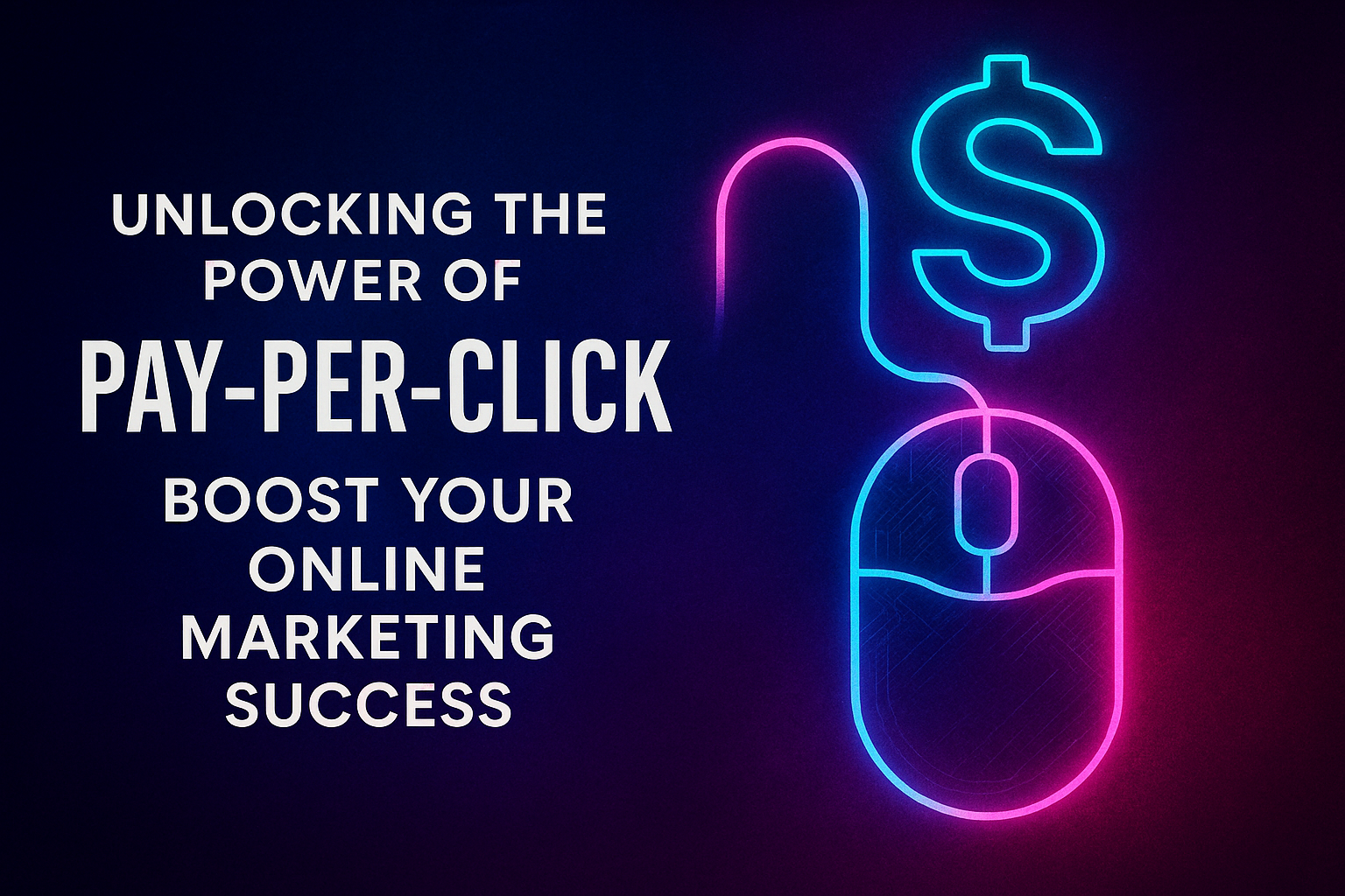 Alt text: "Graphic illustrating the concept of pay-per-click advertising with a glowing computer mouse and dollar sign, promoting online marketing success."