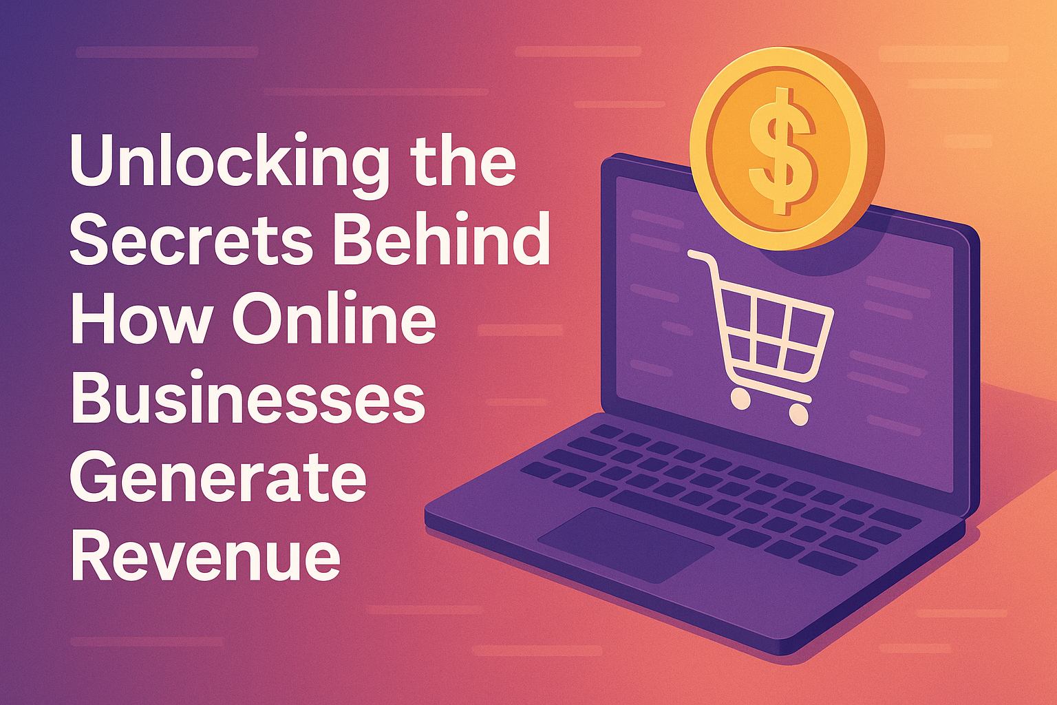 "Illustration of a laptop with a shopping cart icon and a dollar coin, representing how online businesses generate revenue."