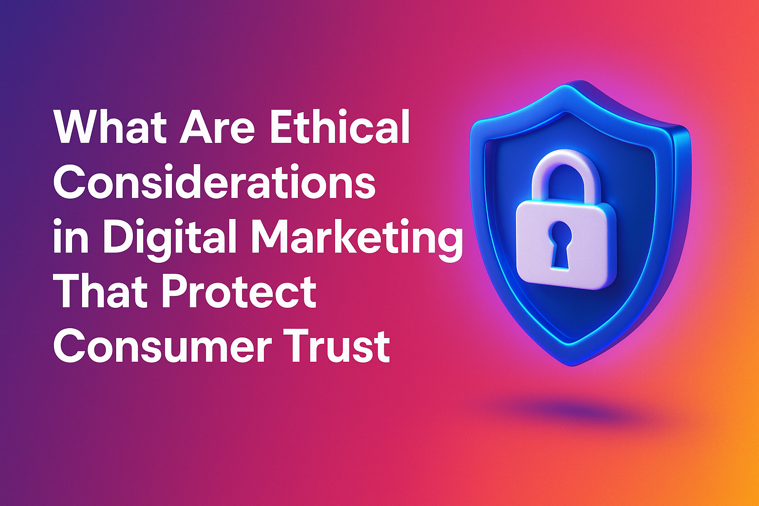 "Colorful graphic featuring a shield with a lock symbol, highlighting ethical considerations in digital marketing that protect consumer trust."