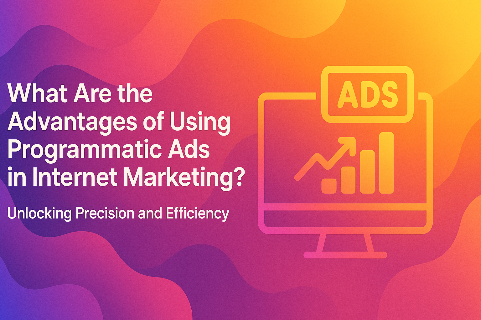 "Colorful graphic highlighting the benefits of programmatic ads in internet marketing, featuring a computer screen with an upward growth chart and the title 'What Are the Advantages of Using Programmatic Ads?'"