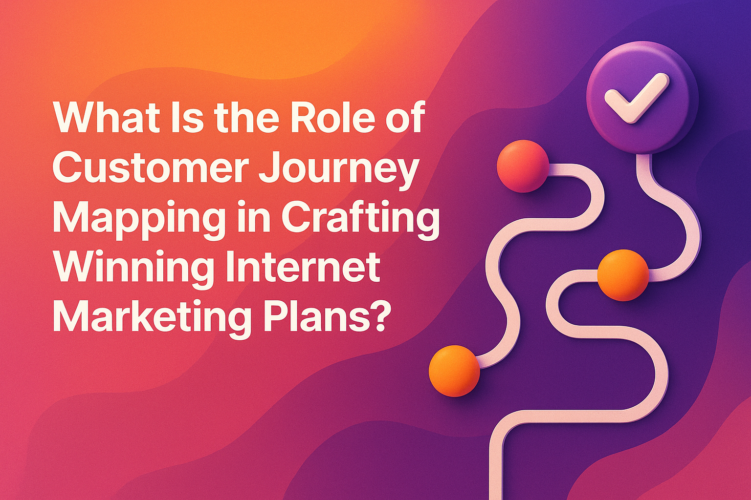 Alt text: "Graphic illustrating the concept of customer journey mapping in internet marketing, featuring colorful pathways and shapes against a gradient background."