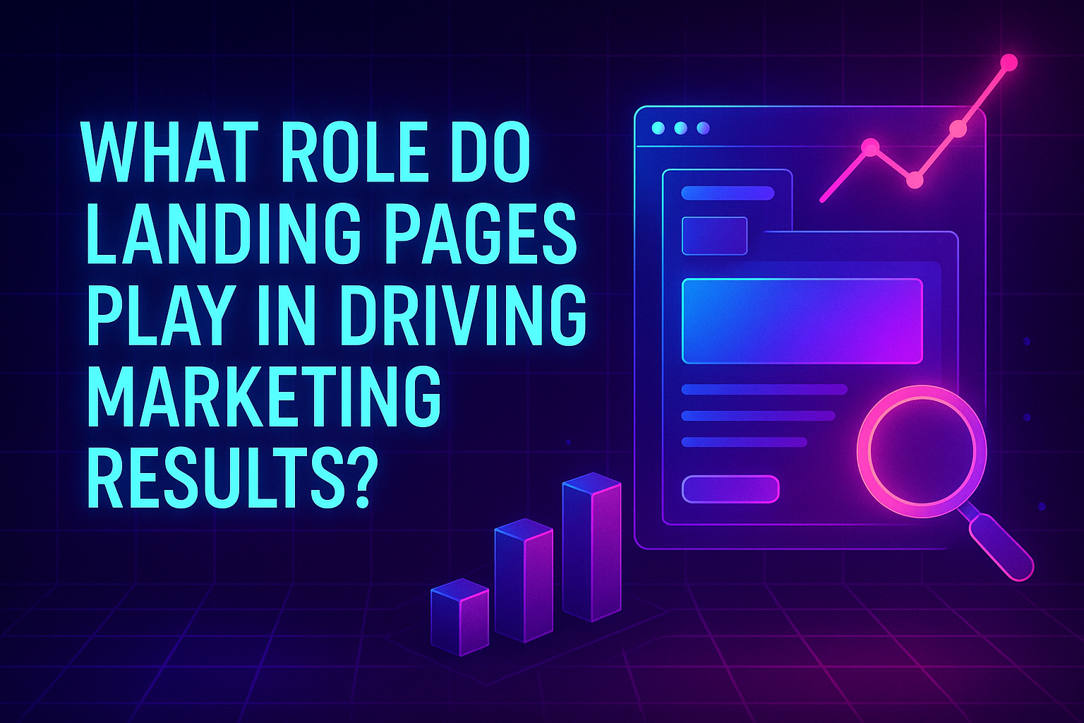 "Colorful illustration asking, 'What role do landing pages play in driving marketing results?' featuring a digital marketing interface and bar graph."
