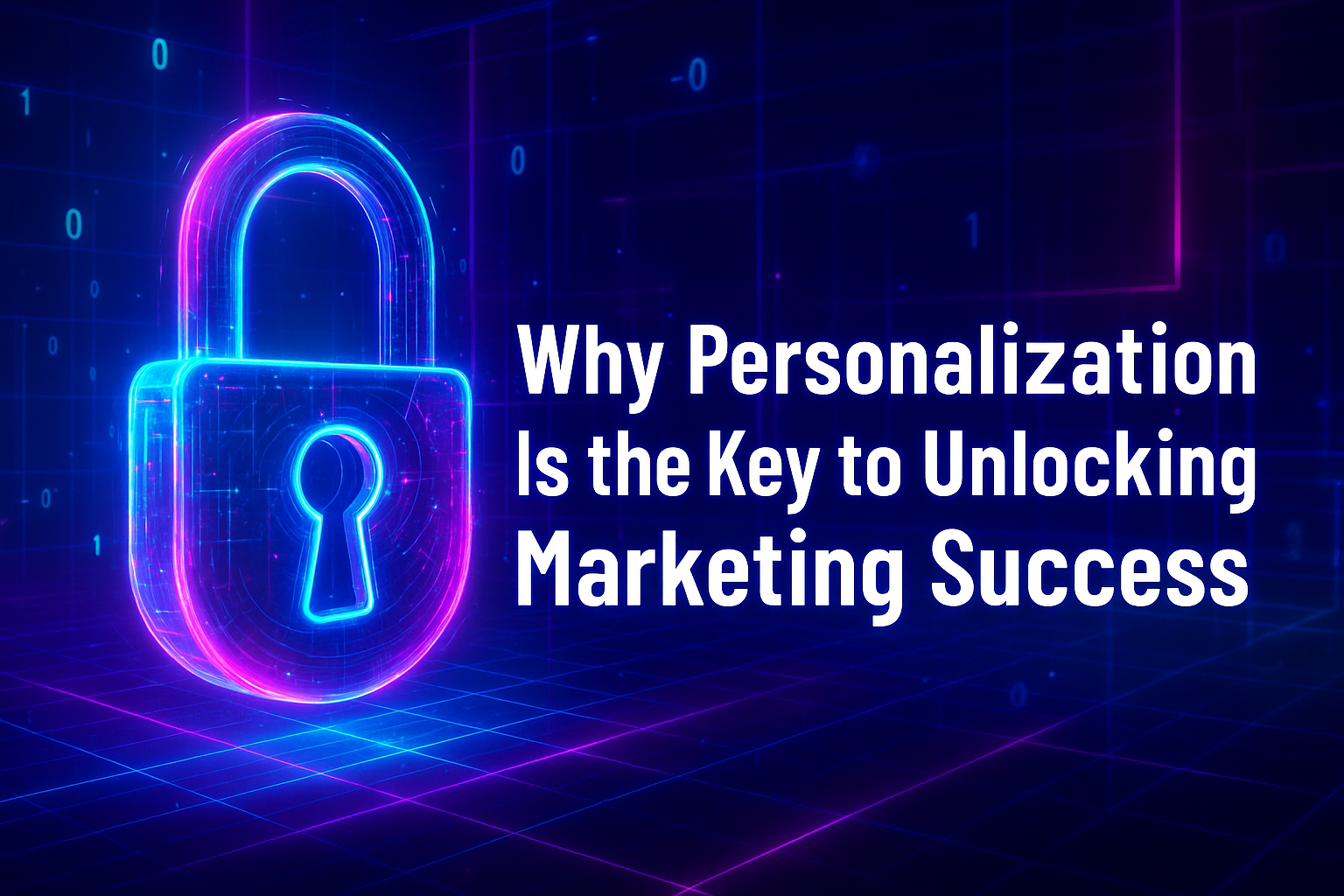 "Colorful digital lock symbolizing the importance of personalization in marketing success, with the text 'Why Personalization Is the Key to Unlocking Marketing Success' prominently displayed."